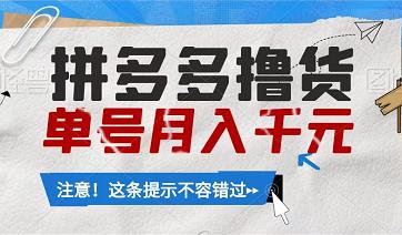 拼多多0元撸货单号月入千元，多号多得（附渠道+教程）-能赚项目网